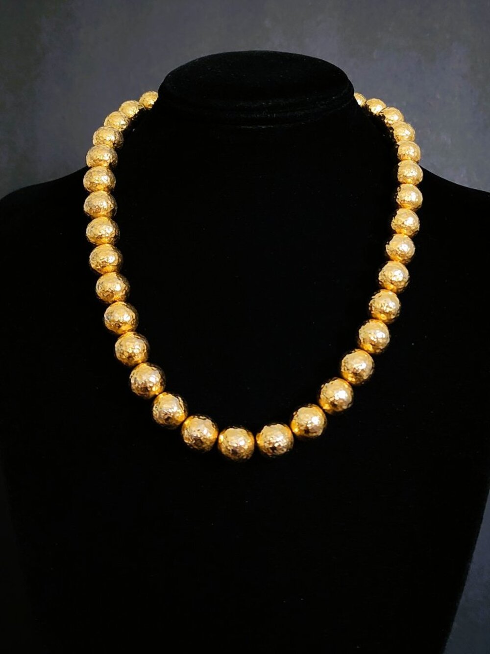 VINTAGE 90s Talbots Signed Heavy Gold Hammered Sliding Bead Necklace 20"